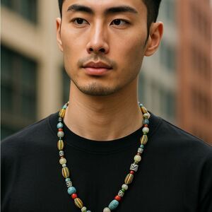 Artisan Beaded Necklace w/ Turquoise, Coral, Trade Beads & Sterling Silver 925